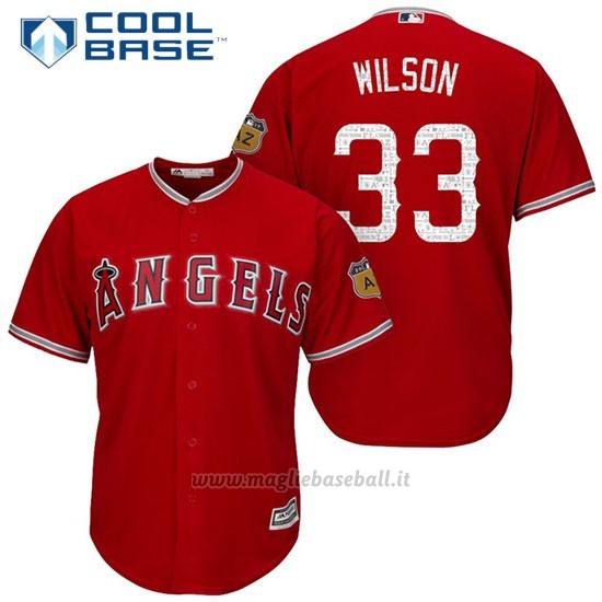 Maglia Baseball Uomo Los Angeles Angels C.j. Wilson 33 Scarlet 2017 Allenamento Primaverile Cool Base Giocatore